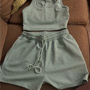 SHEIN light blue Ribbed Two-Piece Lounge Set